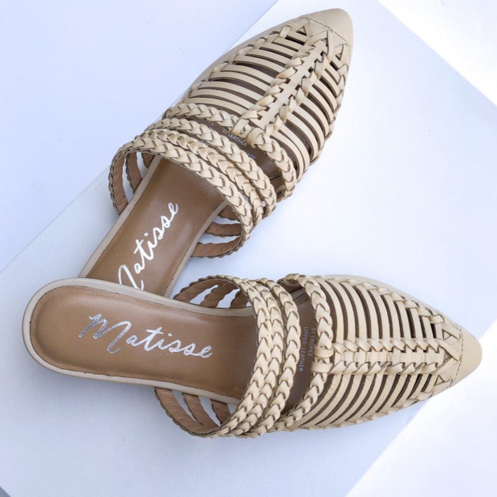 Matisse St Tropez natural leather woven mule slide sz 7